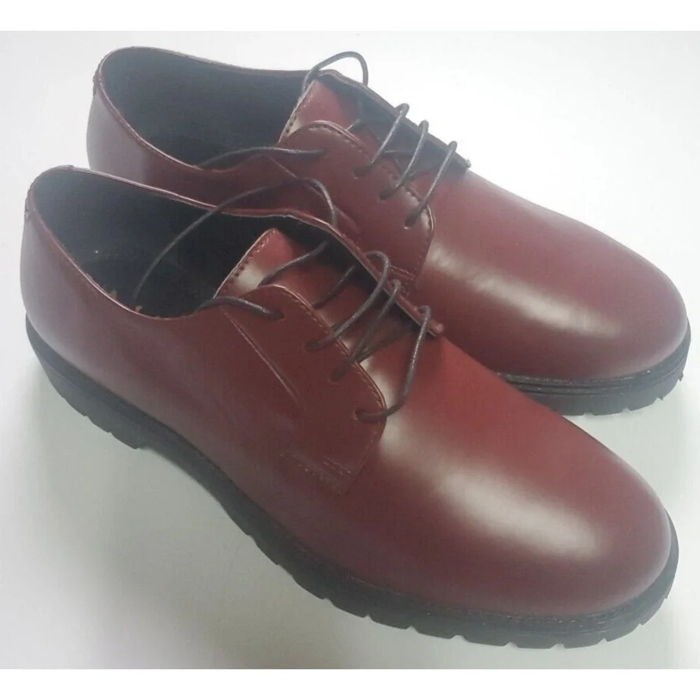 Man Burgundy Smooth Derby Faux Leather Size 8 / 42